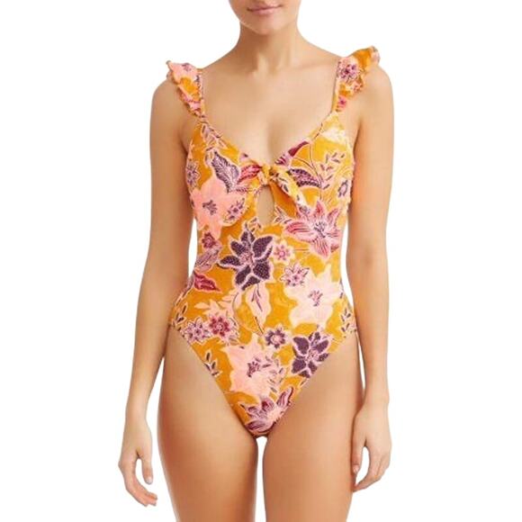 Women's Medium Swimsuit No Boundaries Orange Floral Onepiece - Picture 1 of 6